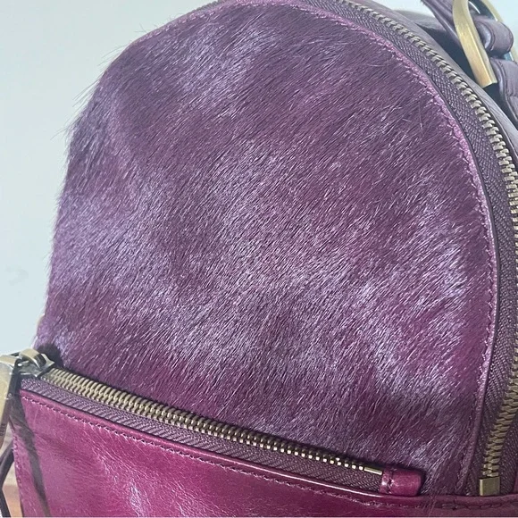 NEW Sexy Purple HOBO Mini Backpack Purse Fuschia Leather And Calf Hair - Picture 6 of 14